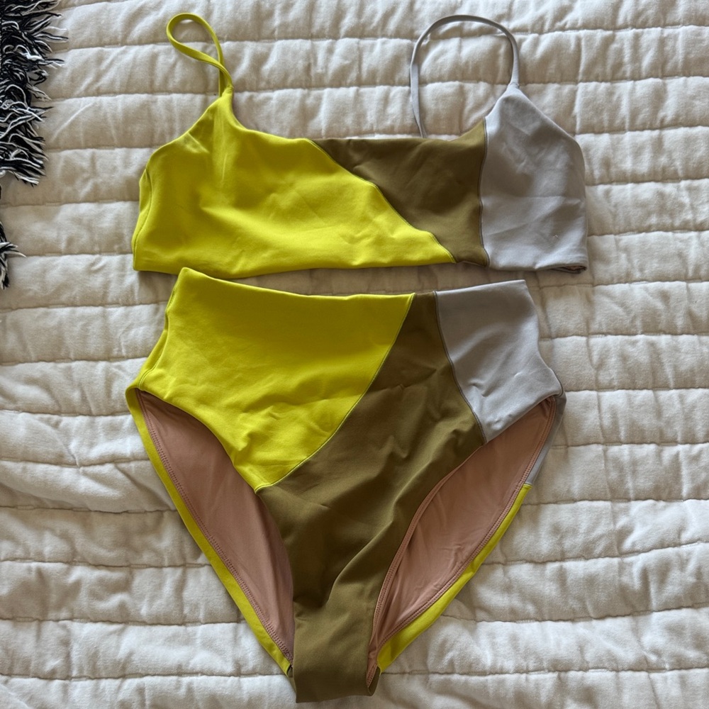 Left On Friday Colorblock Bikini - Yellow, Brown, Gray